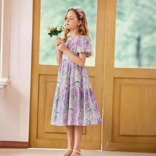 Summer Dress for Girls  New Trendy Summer Outfit Fashion Dress for Older Girls with Floral Patterns Children's Summer Princess Dress