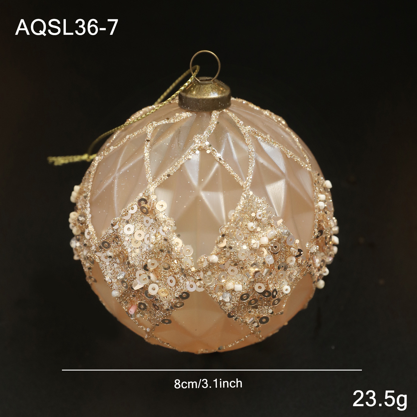 Nuevo producto 8CM bola de Navidad color champán oro polvo retro árbol de Navidad colgante bola decoración colgante diseño colgante