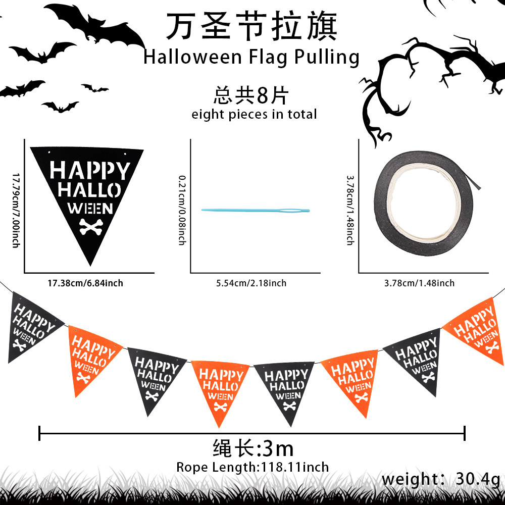 Nueva bandera de halloween tela no tejida bandera de color naranja negro KTV bar decoración de fiesta esqueleto araña colgante tirar de flores