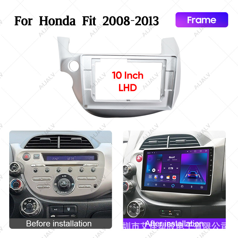 Factory Direct Sales Car Frame Suitable for Honda 2008-2013 Fit 10inch Left-Hand Drive Silver Android Navigation Panel