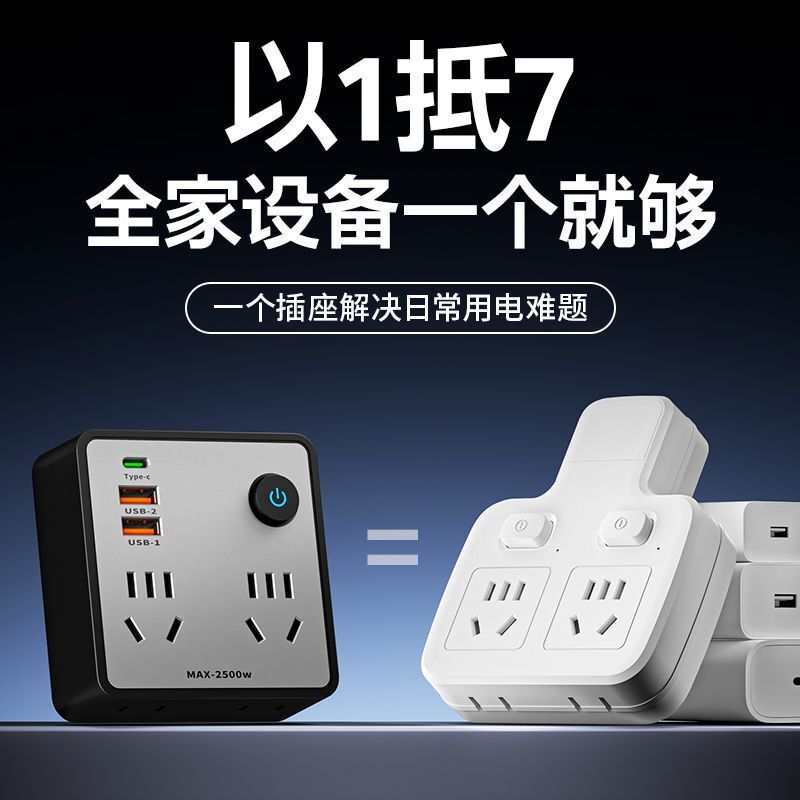 Type 86 Socket Converter, One-To-Multi Conversion Plug, Multi-Functional Multi-Hole Socket Extender, USB Night Light Plug Strip