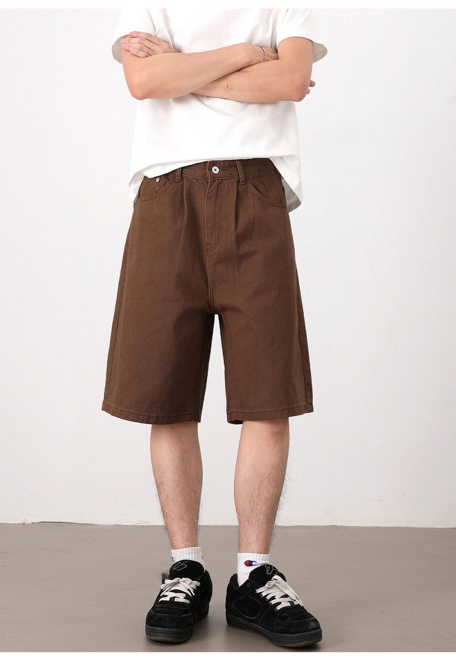 Quần short nam dáng rộng ống đứng, quần lửng phong cách Hàn Quốc, mặc hằng ngày — Màu be, Màu kaki, Màu nâu cà phê, Xanh Pháp Công chi tiết 19