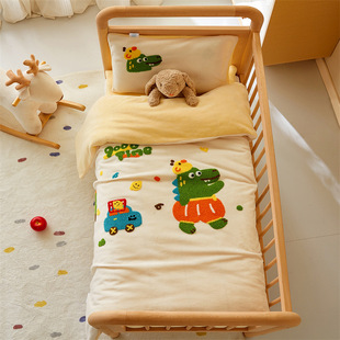 2024 New Type a 230g Fully Matte Milk Velvet Kidsren's Cartoon Embroidered Quilt Cover Three-Piece Set Single Quilt Cover 120