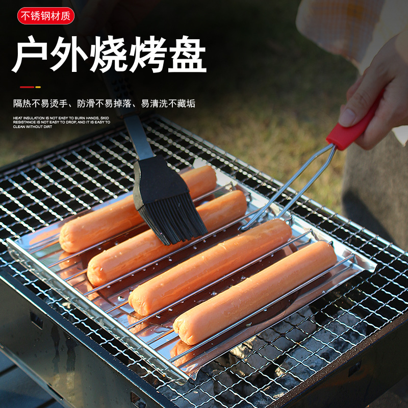 Customized Foldable Stainless Steel Square Grilling Pan with Pp Handle for Skewered Beef Patties, Portable Outdoor Barbecue Tool