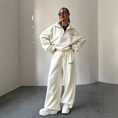 美式ins风休闲运动服套装女秋季宽松百搭套头印花卫衣卫裤两件套