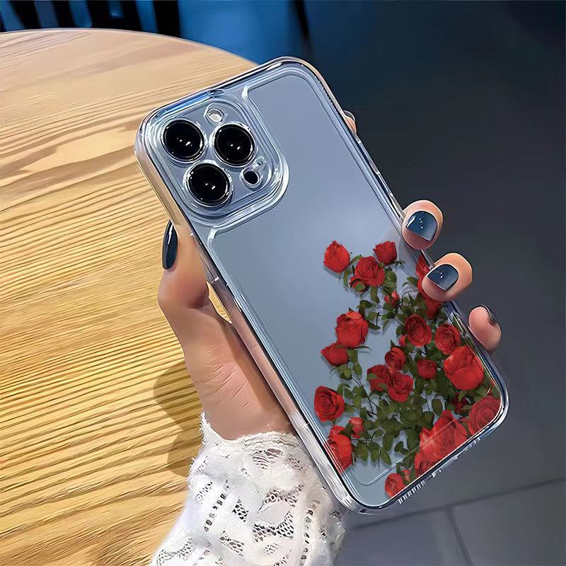 Art Red Rose para iphone16promax funda para teléfono móvil transparente Apple 15 anti-caída 14pro Japón y Corea 13x