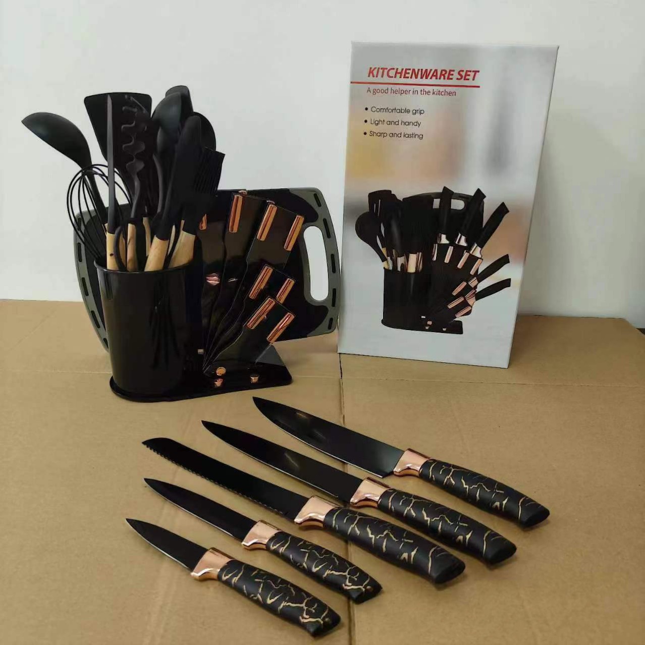 Comercio exterior suministro transfronterizo utensilios de cocina de silicona 20 piezas cuchillo de cocina antiadherente espátula cuchara de sopa traje de herramientas de cocina