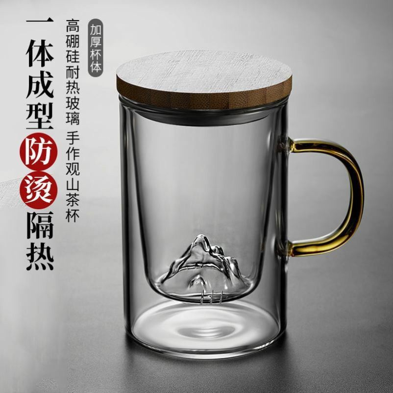 Wholesale supply of tea separation transparent handle cups for office commercial and home guest tea brewing glass cups