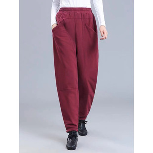 Official figure 2023 winter plus size women's new soft and light cotton elastic waist warm casual cotton pants