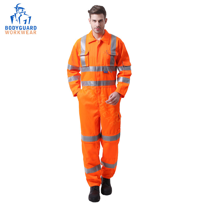 博迪嘉GN620荧光橘红连体裤 骑行防风反光TC服装工作劳保服