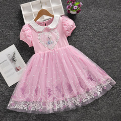 Elsa Summer Dress for Princesses and Children, Children's Summer Short Sleeve Cotton Lace Elsa Dress, Birthday Dress Trendy