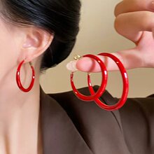 复古港风红色耳圈女 2025新款爆款高级感耳圈 夸张大气圆球耳饰潮