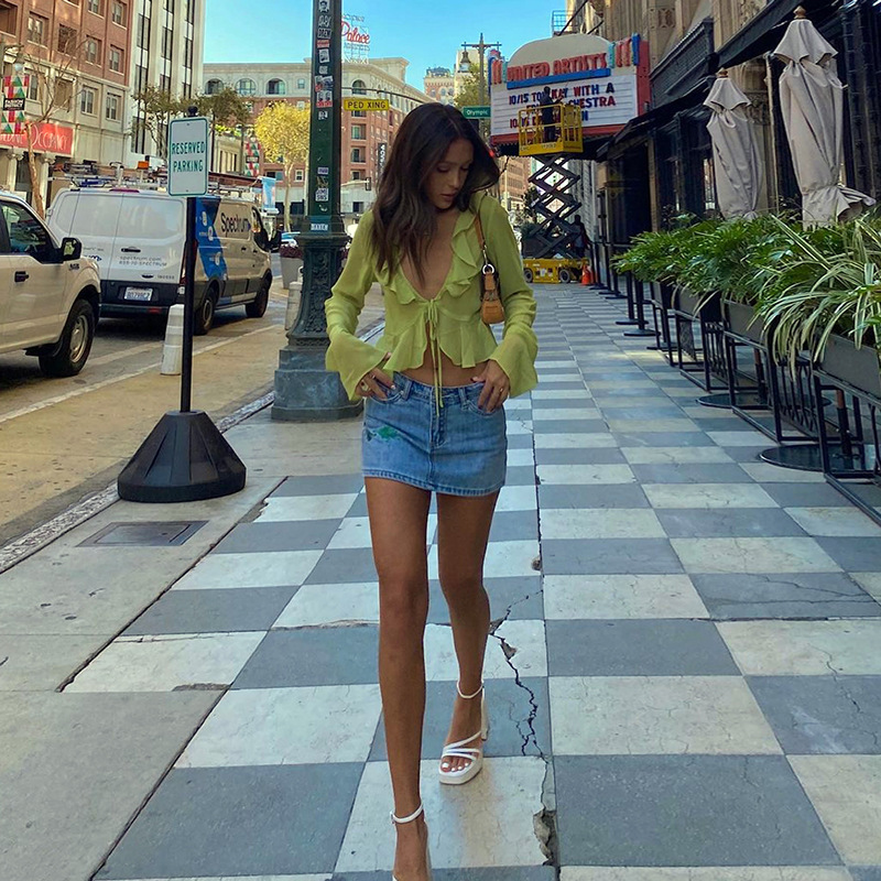 Elegant Women's Transparent Ruffled Blouse With Deep V Neck_voghion.com