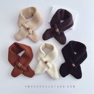 Small Children's Cross Scarf Autumn and Winter Warm Portable Boys and Girls Sleeve Scarf Western-style Solid Color Neck Sleeve