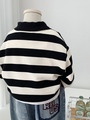 Children's Spring and Autumn Fashion Korean Version 2024 New Arrival Middle and Big Kids Loose Striped Alphabet Boy Long Sleeve Hoodie Trendy