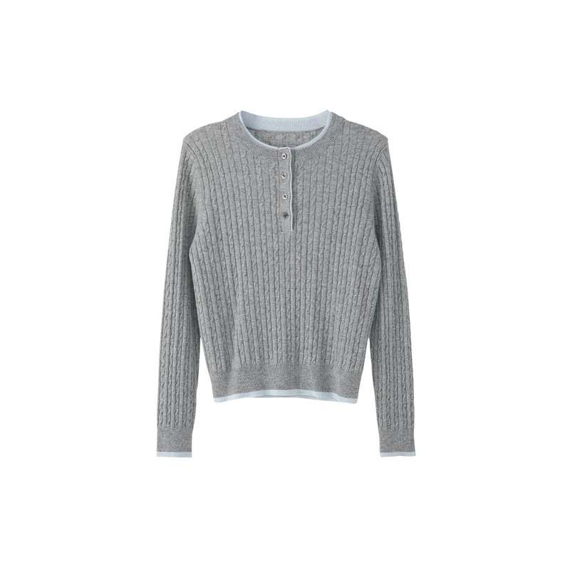 Korean Dongdaemun designer style niche gentle twist color-blocked half-open collar wool knit sweater for autumn Korean Dongdaemun designer style niche gentle twist color-blocked half-open collar wool knit sweater for autumn