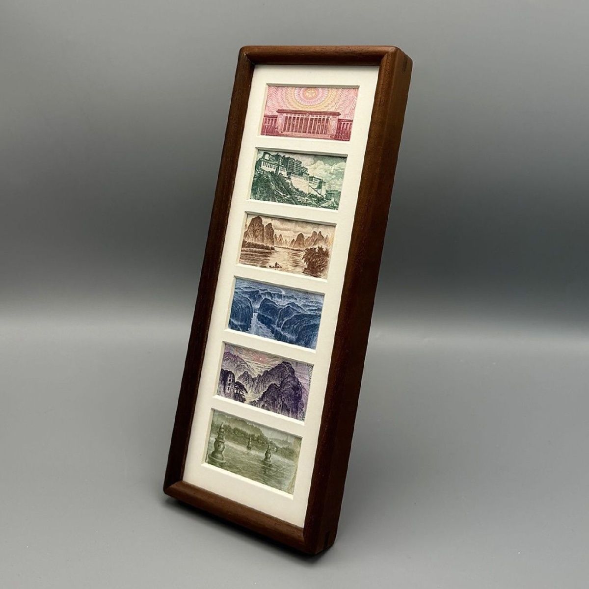 画框装饰画相框黑胡桃摆台人民币好评万人六连框增运多金