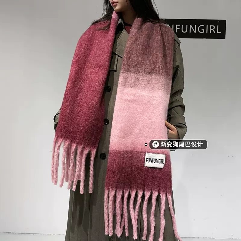 冬季新款简约加长加厚保暖高级感羊绒披肩时尚梭织流苏围脖围巾