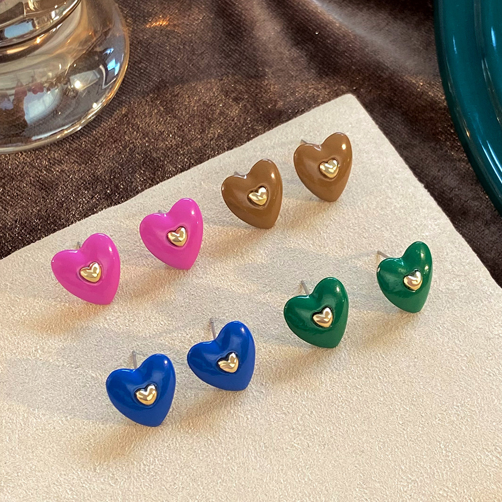 Women'S Gender 1 Pair Sweet Simple Style Heart Shape Enamel Plating Alloy Ear Studs