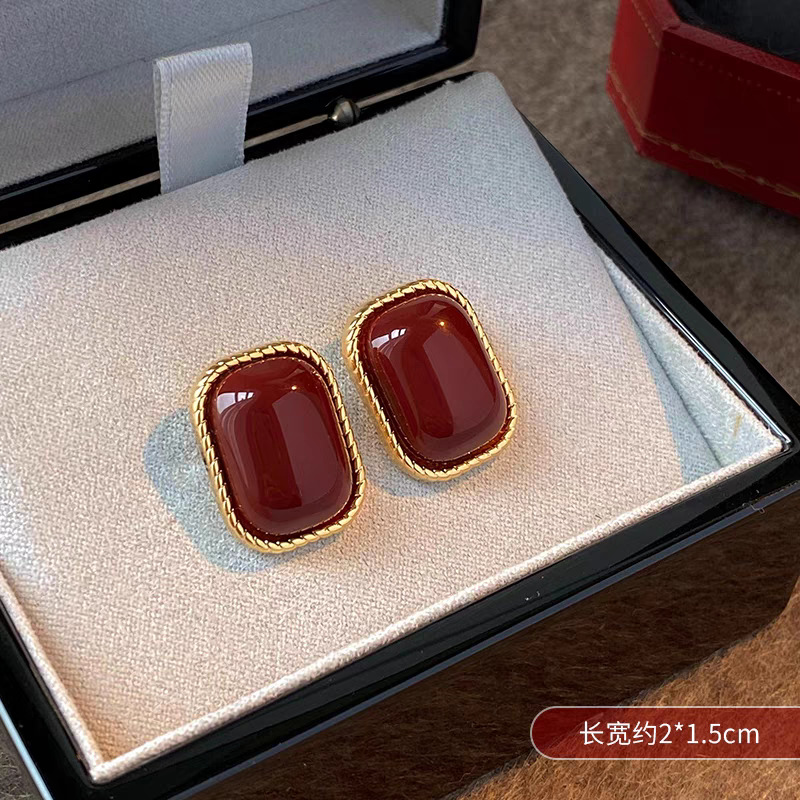 4#Burgundy drop glaze semi-circular earrings