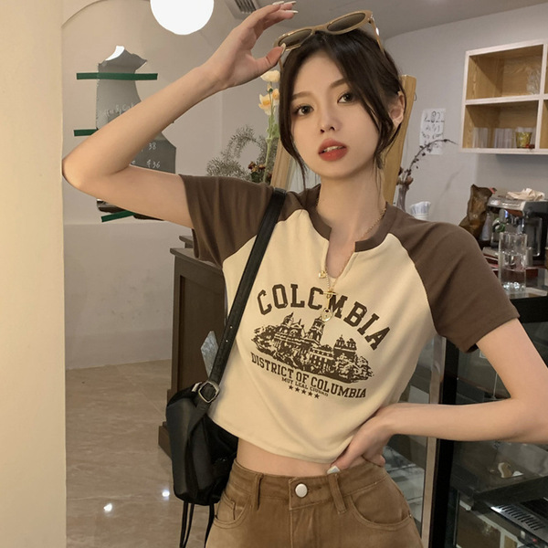 Summer retro design short T-shirt for students