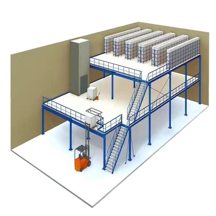 ロフトプラットフォーム、大型倉庫、2階建て、取り外し可能な工場設計のロフト棚、電気商取引用の頑丈な鋼構造2階建て|undefined