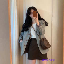 韩国ins 2026早秋复古休闲气质单排扣西装职业装长袖纯色西服女