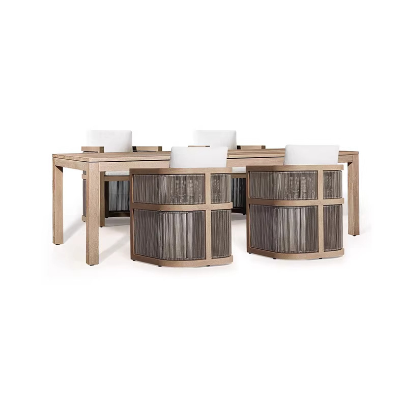 Mesa y silla de teca al aire libre tela de caña combinación restaurante chino hotel sala de sol a prueba de lluvia terraza muebles de patio