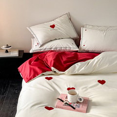 Shu Zunke||Xinjiang long-staple cotton embroidered four-piece wedding quilt cover pure cotton skin-friendly sleeping naked festive dowry