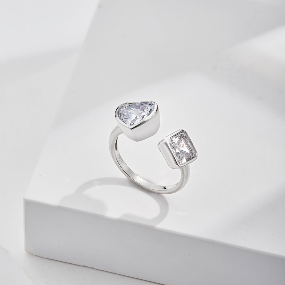 Fashion Heart Shape Sterling Silver Plating Zircon Open Ring