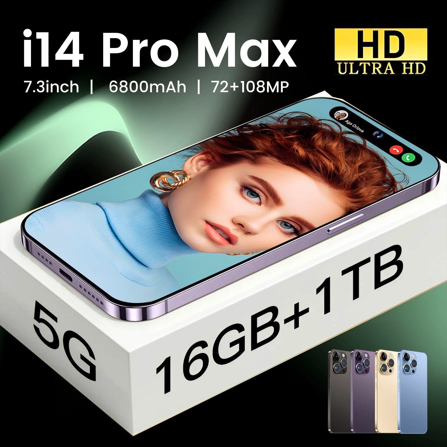 Трансграничный мобильный телефон i14 PROMAX с настоящей перфорацией, 4G, глобальный универсальный, 3+64, 7,3-дюймовый большой экран, Android 10, заводской