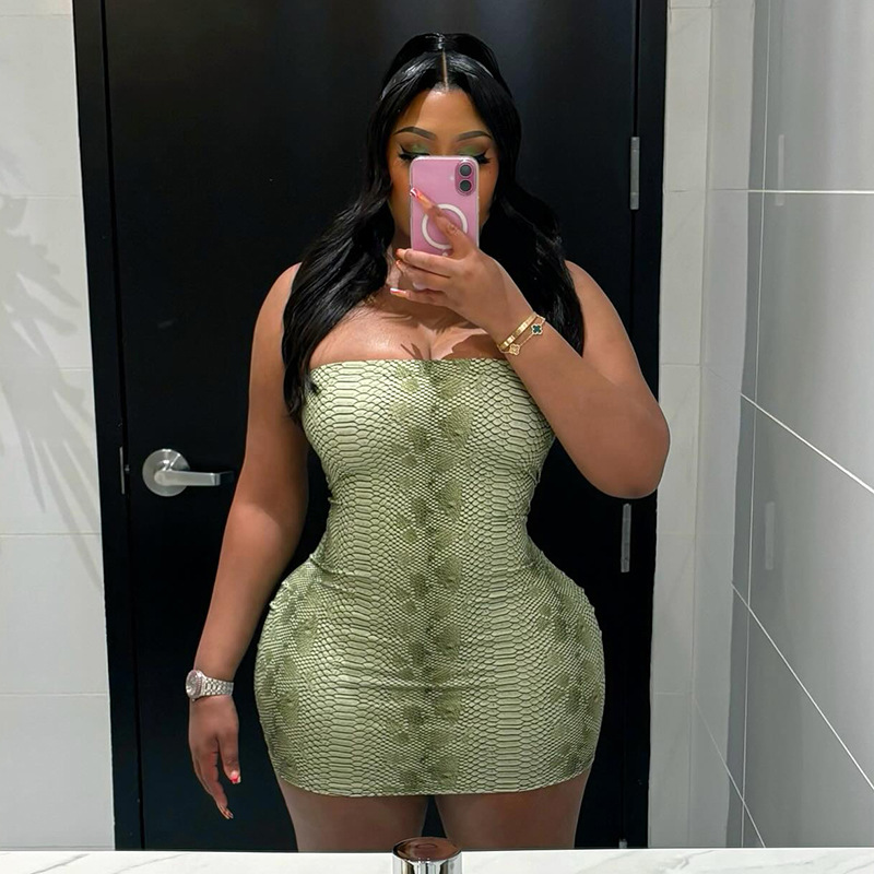 Snake Print Bodycon Dress Strapless Backless Sexy Design Autumn Winter Fashion for Parties Wholesale Available