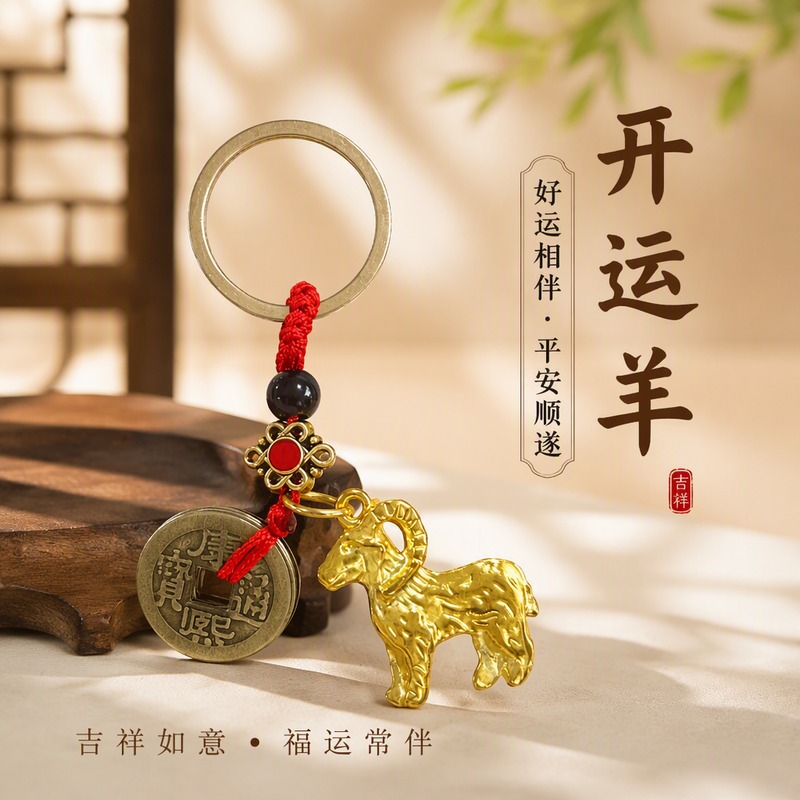 Dropshipping Zodiac Sheep Five Emperors Money Keychain Brass Amulet Pendant for Bags and Cars