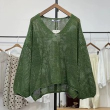 现货】2025年秋季文艺时尚镂空针织衫百搭领罩衫遮肚子慵懒风套头