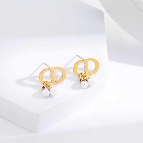 Pearl Earrings Women's Letter CD Earrings European and American Simple Fashion Personality Niche Design High-end Versatile Earrings Trendy