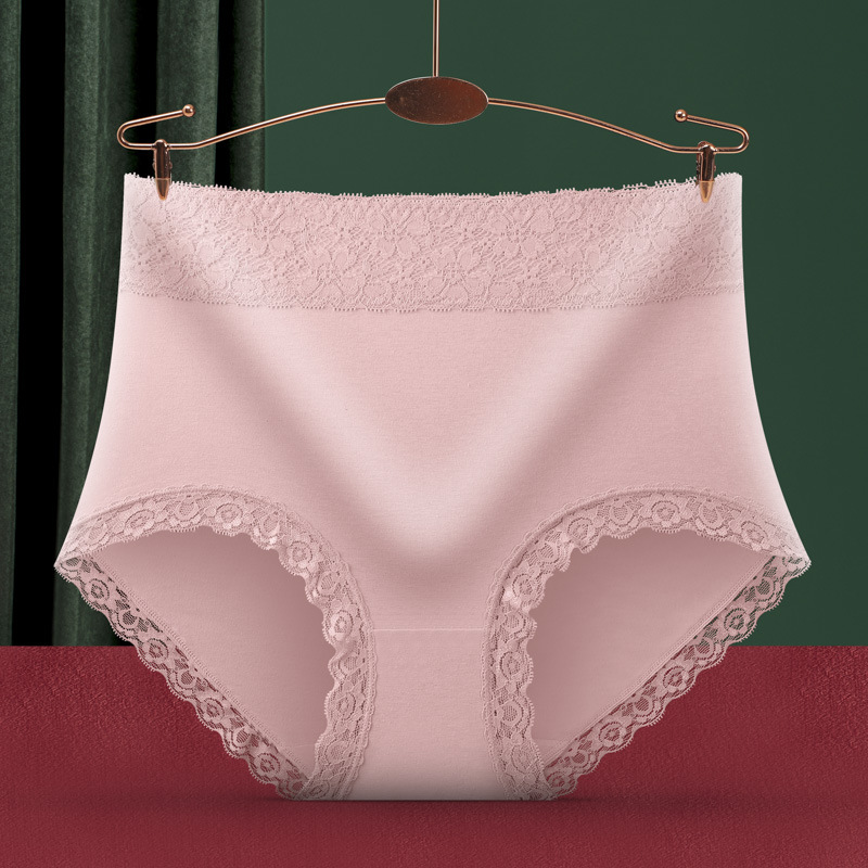 Cintura alta vientre contracción cadera elevación no rizado color sólido más tamaño ropa interior de mujer suave transpirable borde de encaje calzoncillos en stock