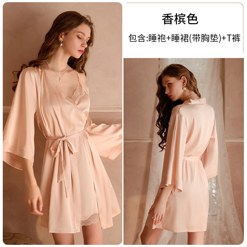 Champagne color: including suspender skirt + robe [silk style with padding]
