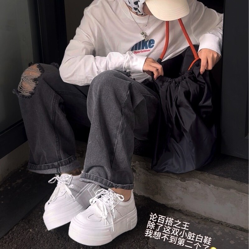 红韵～新款真皮厚底小白鞋女百搭休闲运动板鞋增高软底德训鞋|undefined