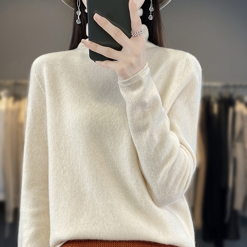 Women's new wool sweater, high-end ready-to-wear, stacked collar wool knitwear, women's cross-border wool sweater, high-neck base layer