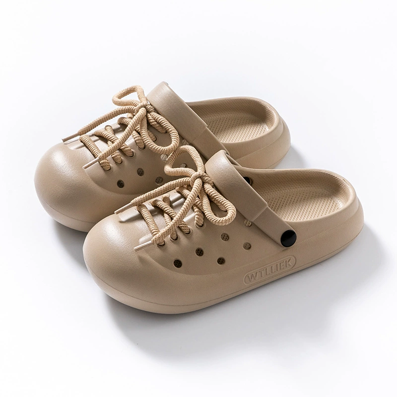 Обувь-слепоны в стиле Crocs для студентов, летние нескользящие пляжные мюли с шнурками, Коллекция 2024 года, корейский стиль, закрытый носок, подходит для улицы