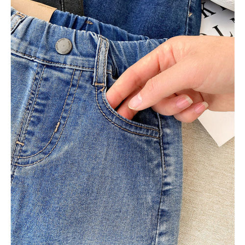 Men's Children's Spring and Autumn Winter Elastic Casual Jeans for Boys, Warm and Loose Long Pants