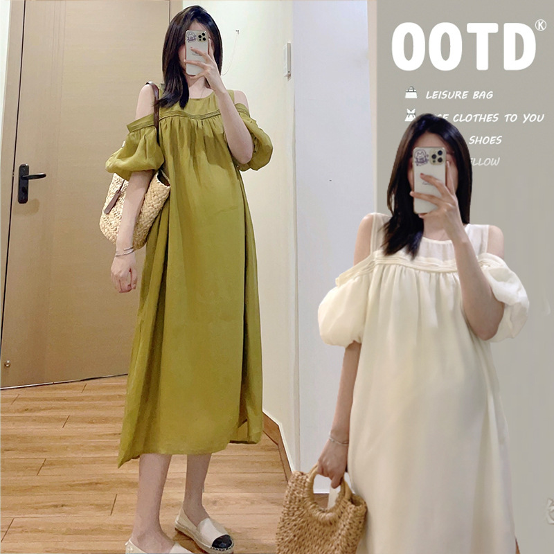 Xue Meifu Maternity Dress Summer French Style High-end Temperament Loose Slim Off-shoulder Dress