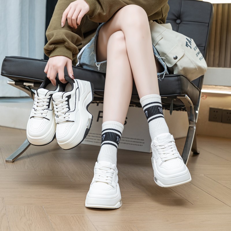 Genuine Leather Height-increasing Thick-soled White Shoes For Women, 2025 Spring New Versatile Casual Shoes, Air-cushioned Loafers, Celebrity Sneakers_vogvips.com