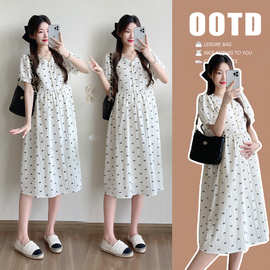 孕妇装夏季潮妈时尚新款短袖连衣裙宽松大码裙子小清新孕妇哺乳裙