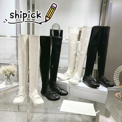 25秋冬新款朋克风平底橡胶弹力高筒22寸骑士女长靴 明星同款刺绣