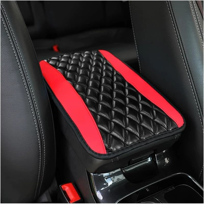 Amazon's new car armrest box, suitable for all seasons, non-slip PU leather diamond-shaped central armrest pad, wholesale (Armrest box pad) - assembled-diamond-shaped-red-armrests
