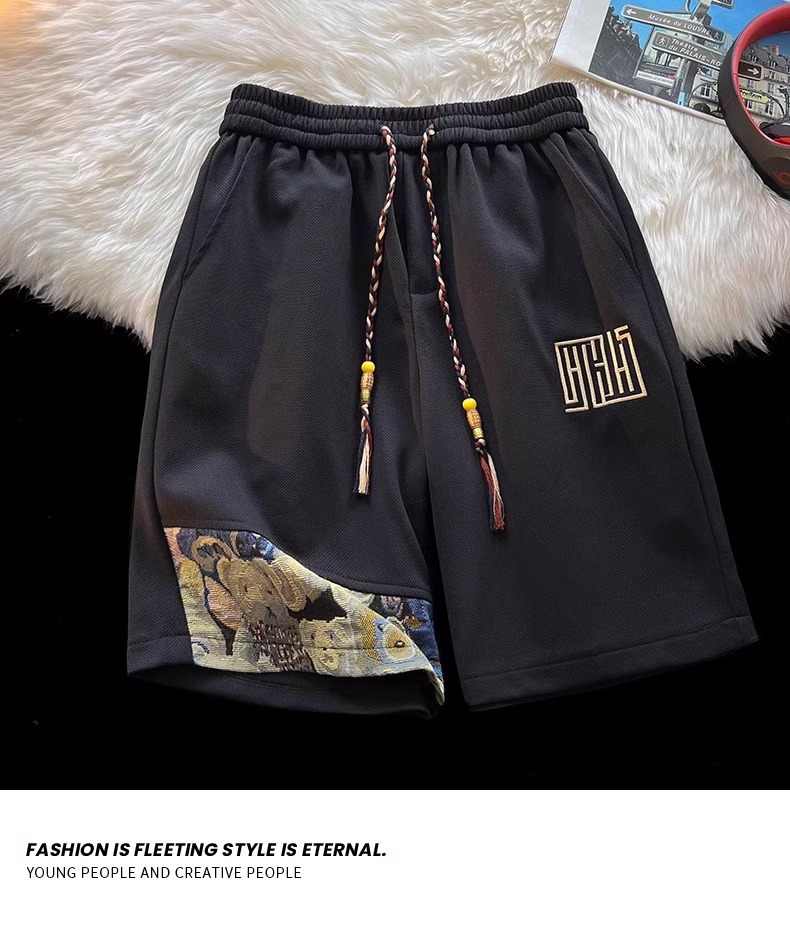 Men's Waffle Shorts Bear Design Casual Loose Drawstring Sporty_voghion.com