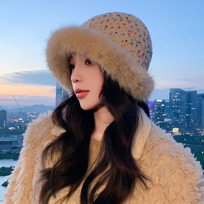 冬季帽子女七彩针织毛线帽加厚保暖蒙古帽大头围显脸小百搭毛绒帽|undefined