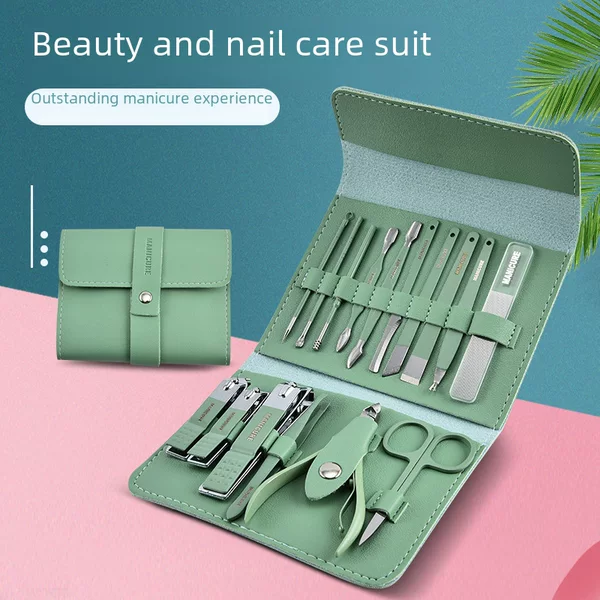 Manufacturer in stock stainless steel nail clippers 12-piece set 16-piece set tri-fold bag nail clippers suit pedicure knife nail clippers