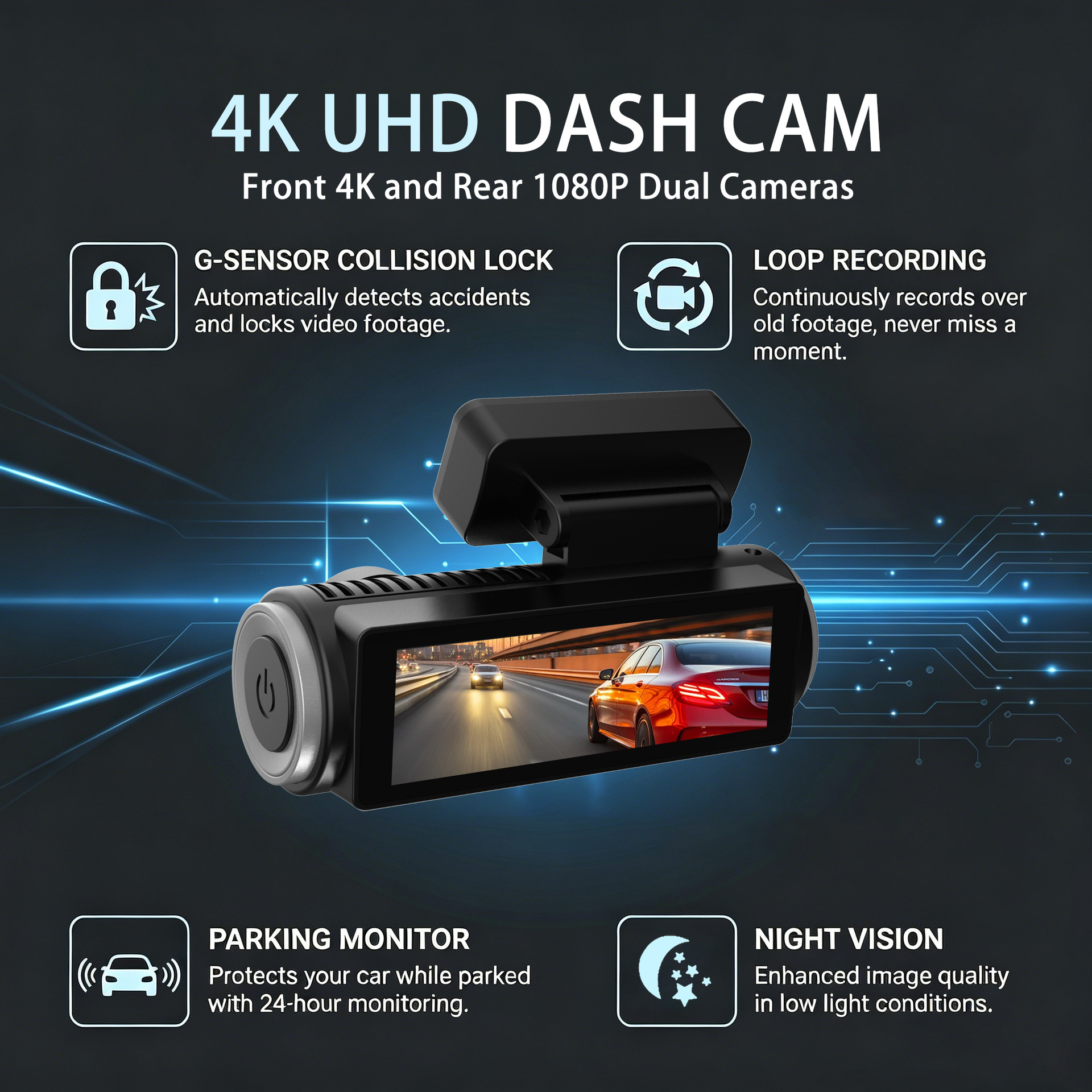 2026 New Model Amazon Cross-Border Exclusive High-Definition Dash Cam with Dual Recording 4K Wifi Gps
